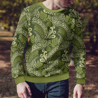 Olive Green Monstera Ugly Christmas Sweater Polynesian Tribal Pattern - Polynesian Pride
