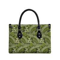 Olive Green Monstera Leather Bag Polynesian Tribal Pattern - Polynesian Pride