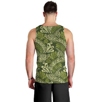 Olive Green Monstera Men Tank Top Polynesian Tribal Pattern - Polynesian Pride