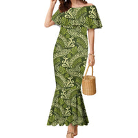 Olive Green Monstera Mermaid Dress Polynesian Tribal Pattern - Polynesian Pride
