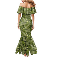Olive Green Monstera Mermaid Dress Polynesian Tribal Pattern - Polynesian Pride