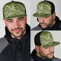 Olive Green Monstera Mesh Trucker Cap Polynesian Tribal Pattern - Polynesian Pride