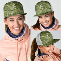 Olive Green Monstera Mesh Trucker Cap Polynesian Tribal Pattern - Polynesian Pride