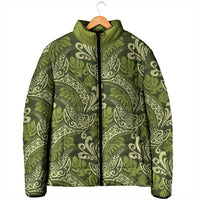 Olive Green Monstera Padded Jacket Polynesian Tribal Pattern - Polynesian Pride