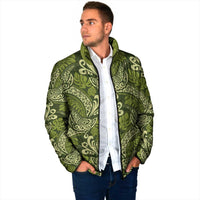 Olive Green Monstera Padded Jacket Polynesian Tribal Pattern - Polynesian Pride