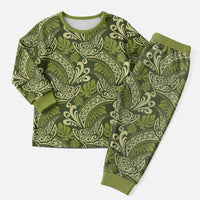 Olive Green Monstera Christmas Pajama Set Polynesian Tribal Pattern - Polynesian Pride