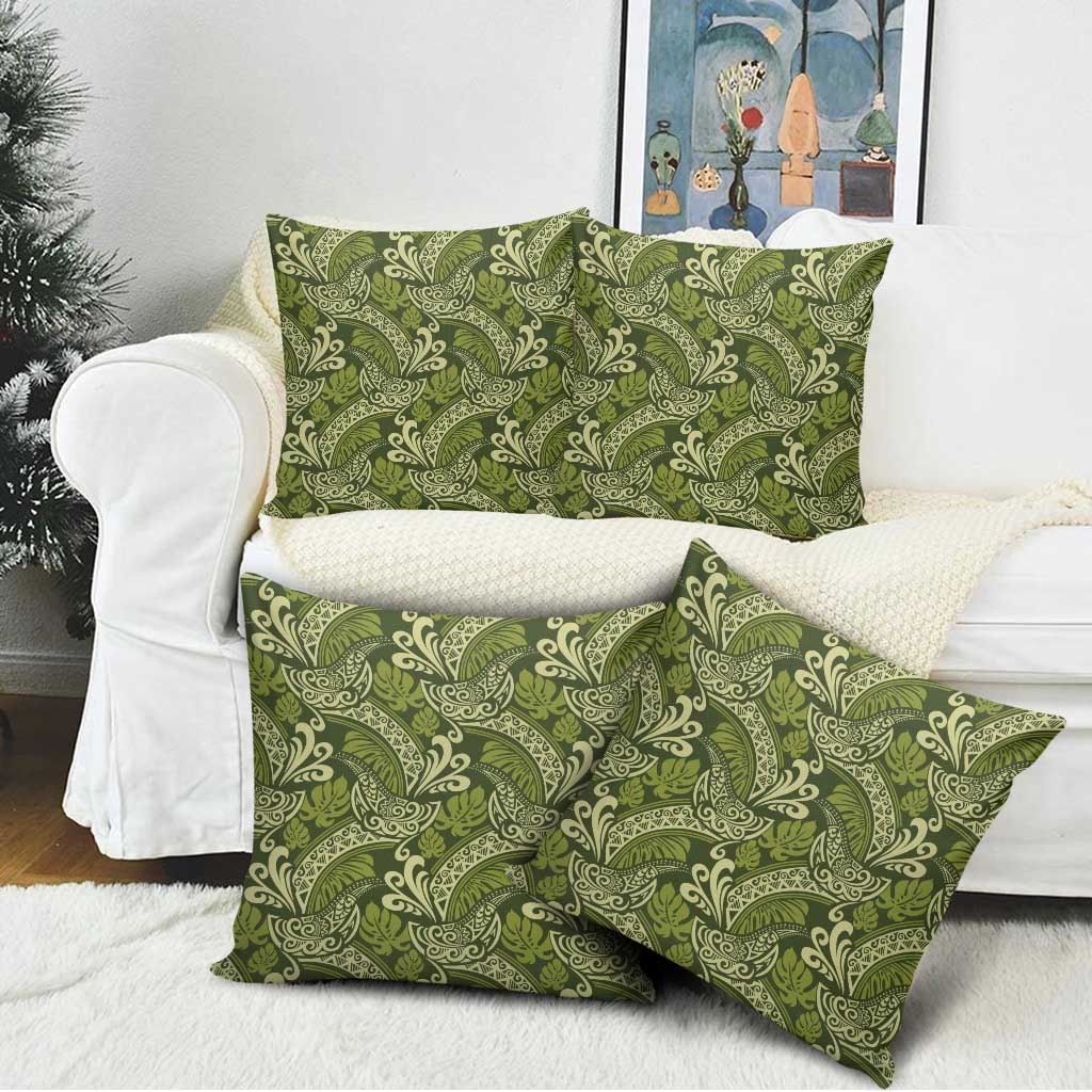 Olive Green Monstera Pillow Cover Polynesian Tribal Pattern - Polynesian Pride