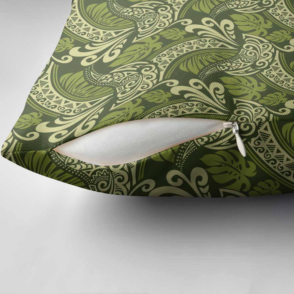 Olive Green Monstera Pillow Cover Polynesian Tribal Pattern - Polynesian Pride
