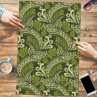 Olive Green Monstera Puzzle Polynesian Tribal Pattern - Polynesian Pride