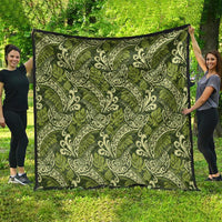 Olive Green Monstera Quilt Polynesian Tribal Pattern - Polynesian Pride