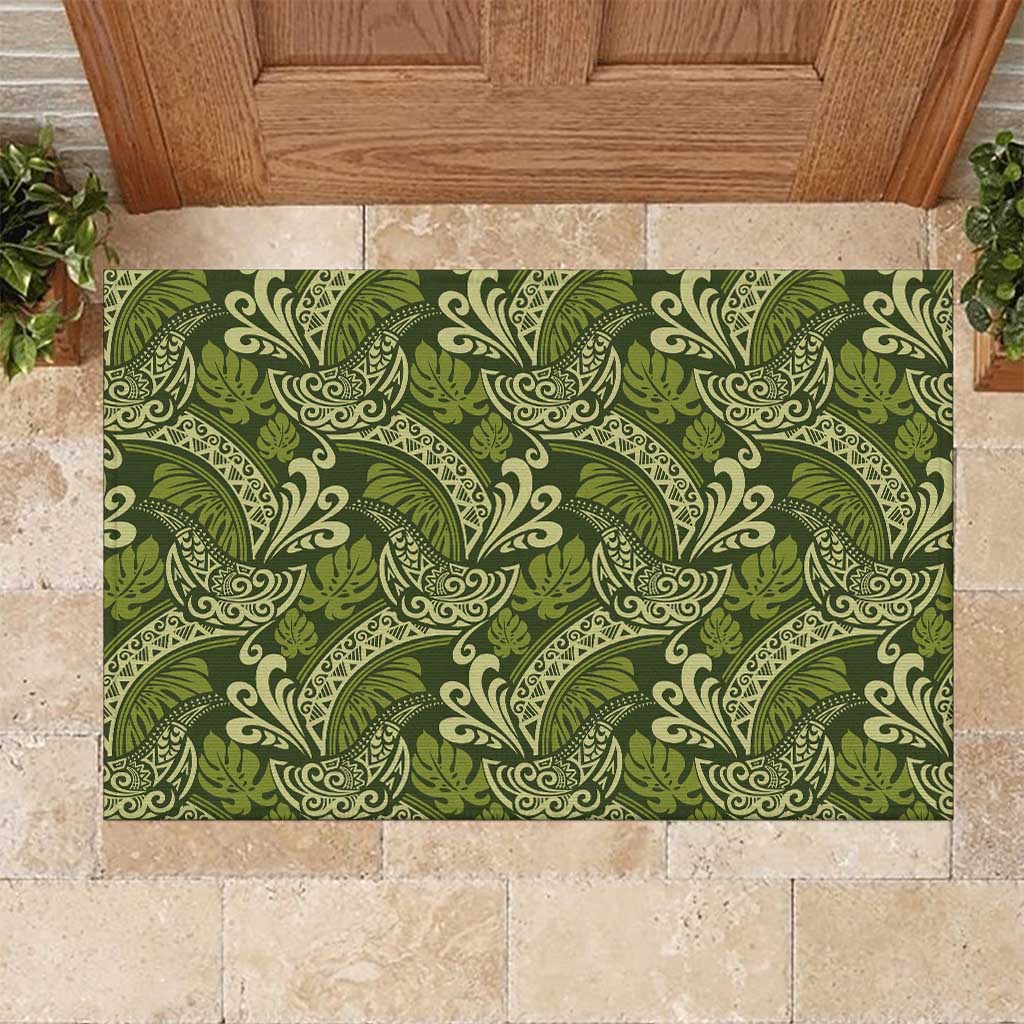 Olive Green Monstera Rubber Doormat Polynesian Tribal Pattern - Polynesian Pride