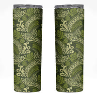 Olive Green Monstera Skinny Tumbler Polynesian Tribal Pattern - Polynesian Pride