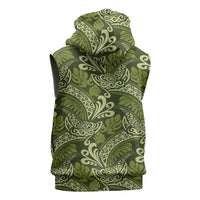 Olive Green Monstera Sleeveless Zip Hoodie Polynesian Tribal Pattern - Polynesian Pride