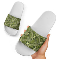 Olive Green Monstera Slide Sandals Polynesian Tribal Pattern - Polynesian Pride
