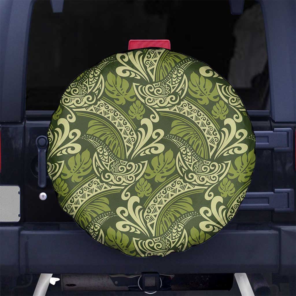 Olive Green Monstera Spare Tire Cover Polynesian Tribal Pattern - Polynesian Pride