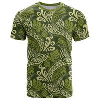 Olive Green Monstera T Shirt Polynesian Tribal Pattern - Polynesian Pride