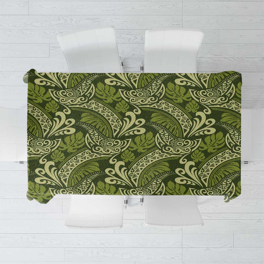 Olive Green Monstera Tablecloth Polynesian Tribal Pattern - Polynesian Pride