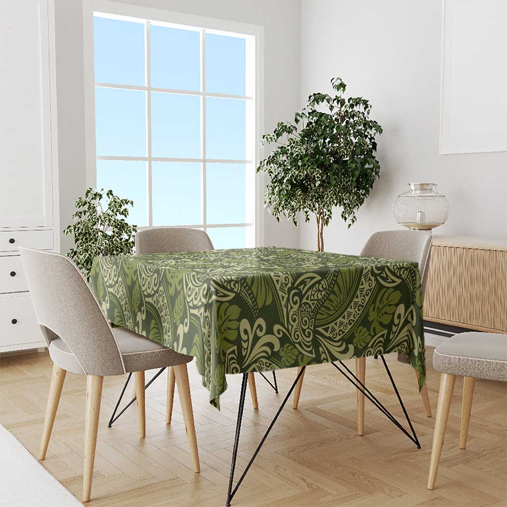 Olive Green Monstera Tablecloth Polynesian Tribal Pattern - Polynesian Pride