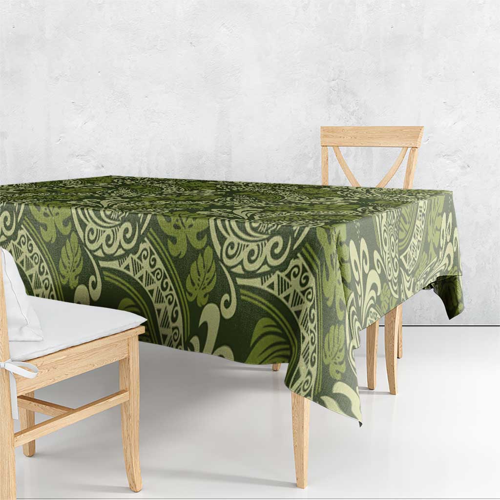Olive Green Monstera Tablecloth Polynesian Tribal Pattern - Polynesian Pride