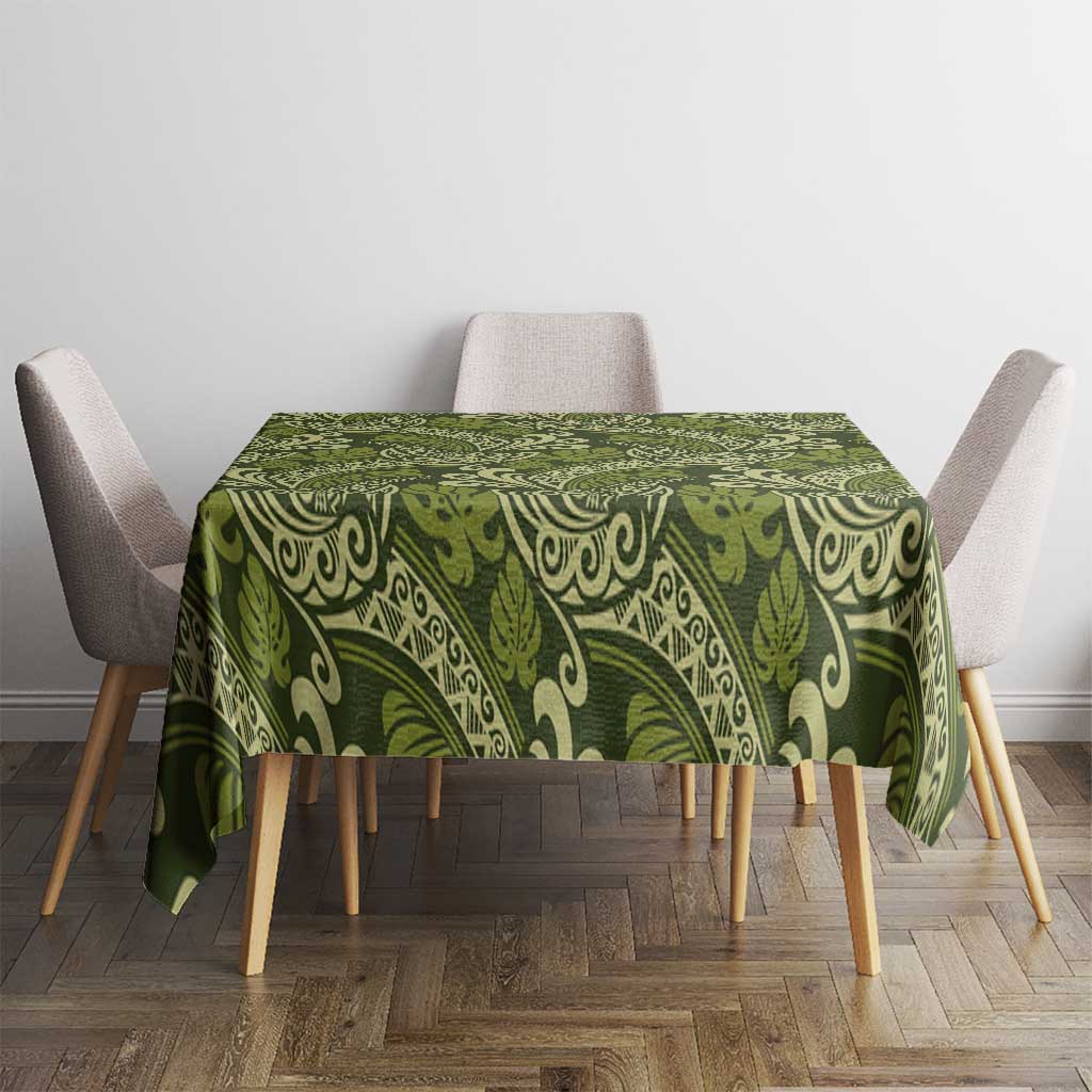 Olive Green Monstera Tablecloth Polynesian Tribal Pattern - Polynesian Pride