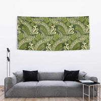 Olive Green Monstera Tapestry Polynesian Tribal Pattern - Polynesian Pride