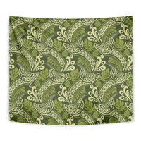 Olive Green Monstera Tapestry Polynesian Tribal Pattern - Polynesian Pride