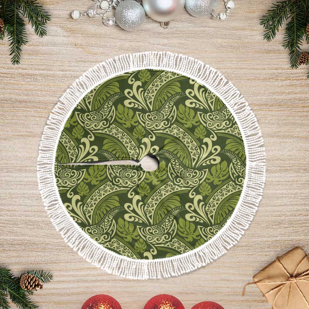 Olive Green Monstera Tree Skirt Polynesian Tribal Pattern - Polynesian Pride