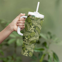 Olive Green Monstera Tumbler With Handle Polynesian Tribal Pattern - Polynesian Pride