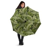 Olive Green Monstera Umbrella Polynesian Tribal Pattern - Polynesian Pride
