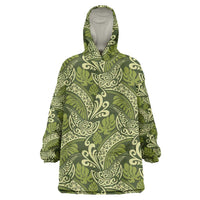 Olive Green Monstera Wearable Blanket Hoodie Polynesian Tribal Pattern - Polynesian Pride