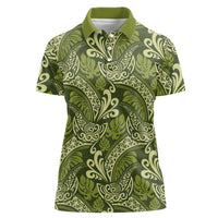 Olive Green Monstera Women Polo Shirt Polynesian Tribal Pattern - Polynesian Pride