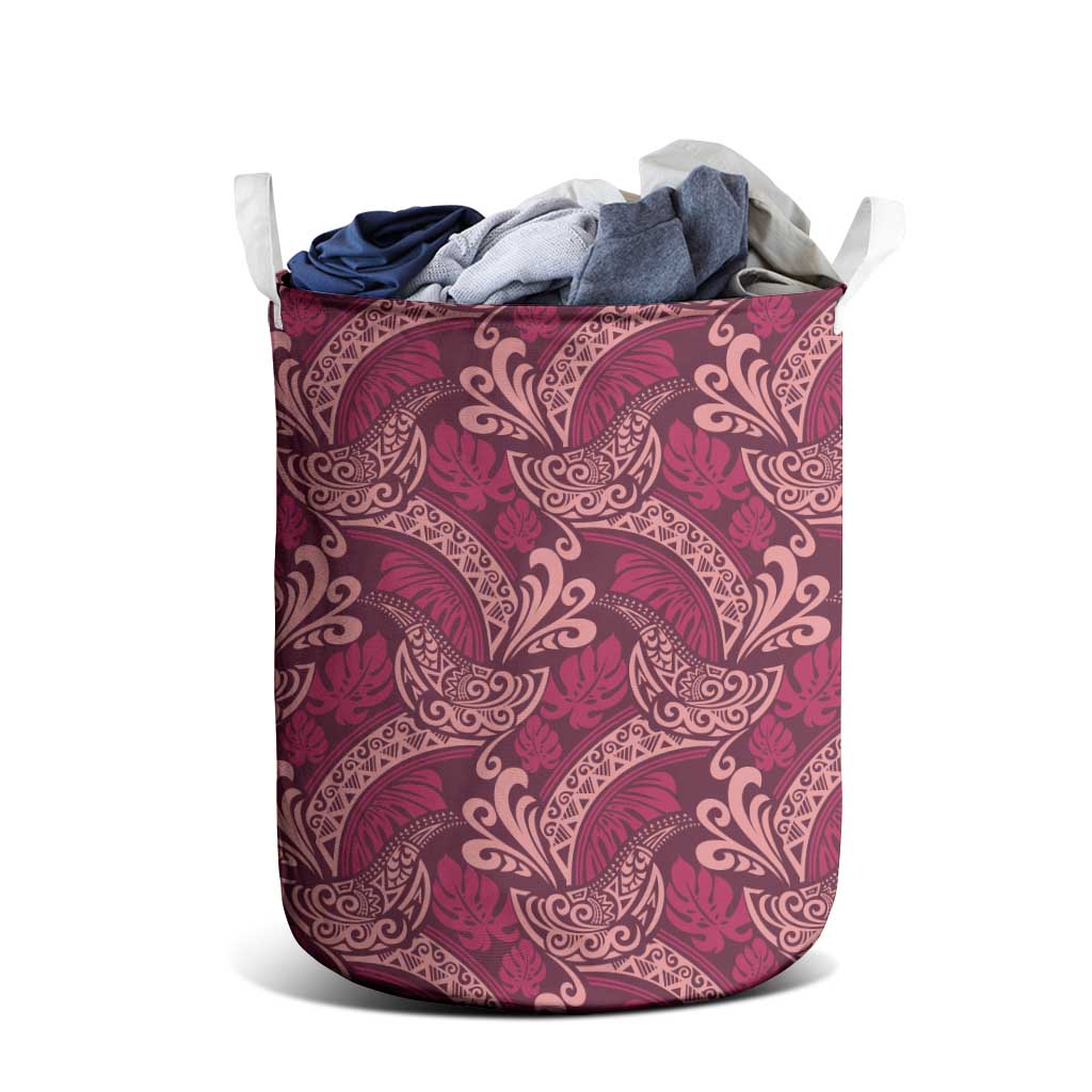 Sweet Pink Monstera Laundry Basket Polynesian Tribal Pattern - Polynesian Pride