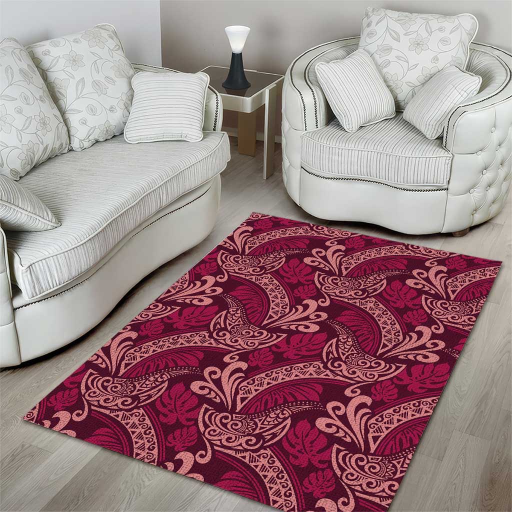 Sweet Pink Monstera Area Rug Polynesian Tribal Pattern - Polynesian Pride