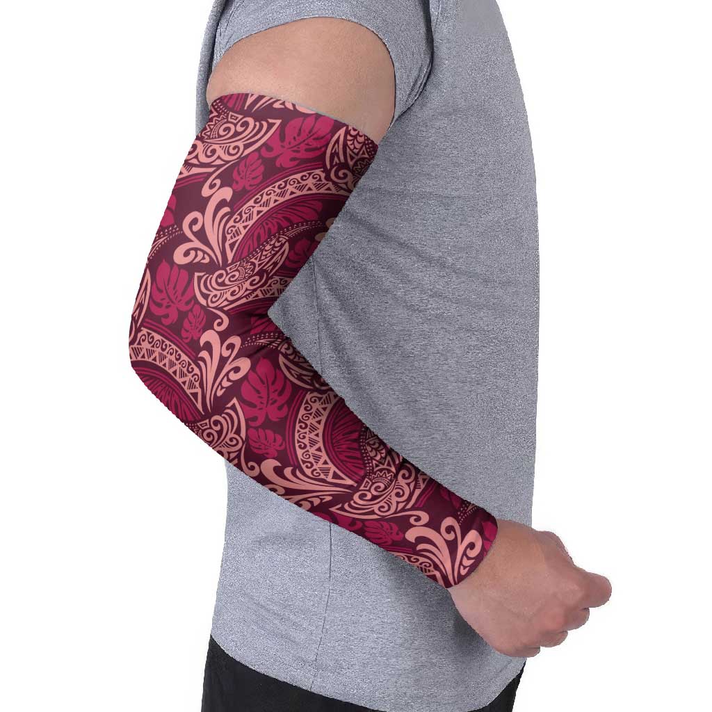 Sweet Pink Monstera Arm Sleeves Polynesian Tribal Pattern - Polynesian Pride