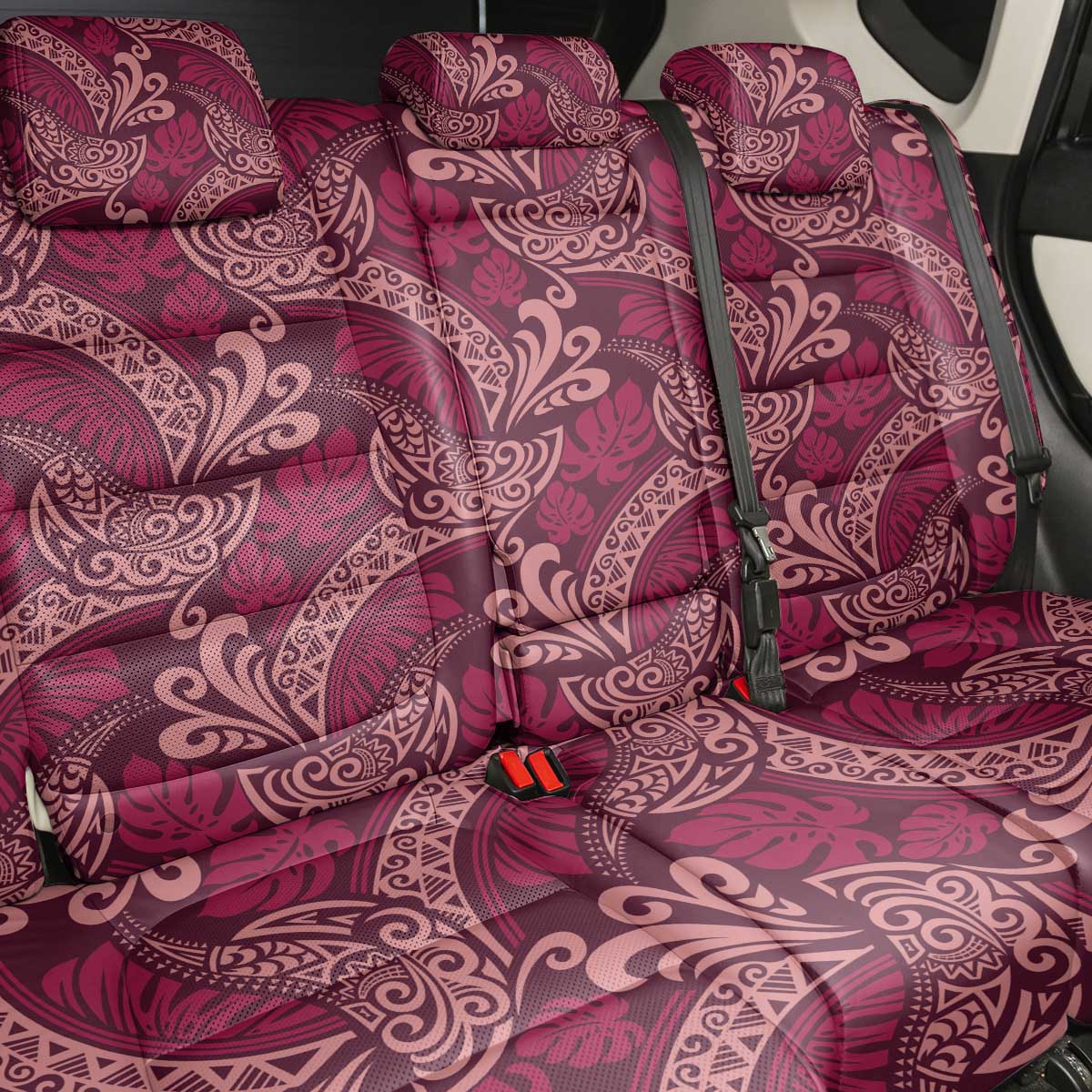 Sweet Pink Monstera Back Car Seat Cover Polynesian Tribal Pattern - Polynesian Pride