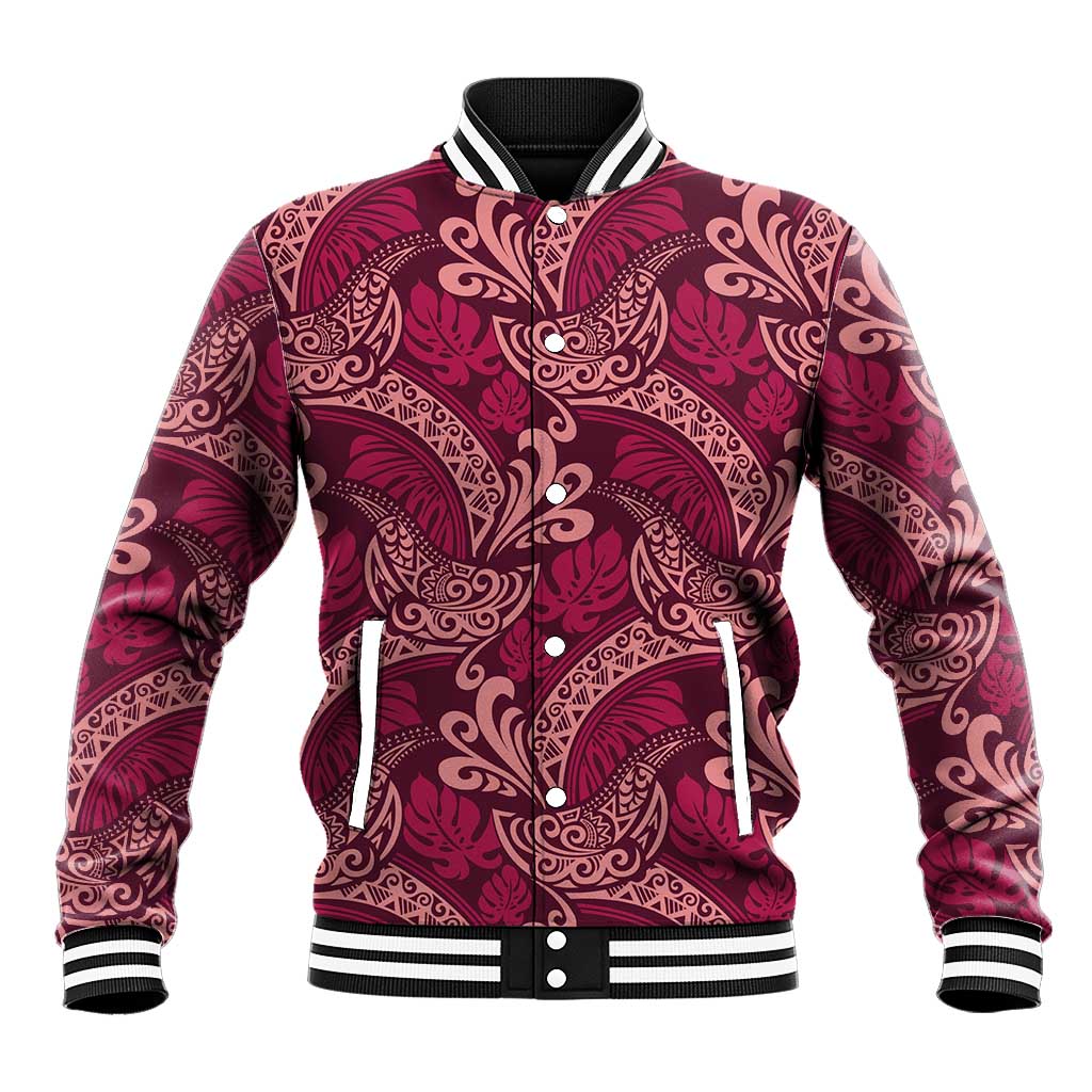 Sweet Pink Monstera Baseball Jacket Polynesian Tribal Pattern - Polynesian Pride