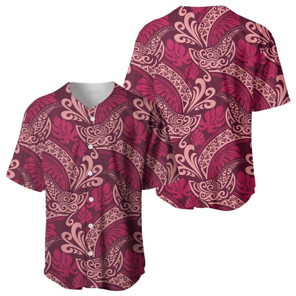Sweet Pink Monstera Baseball Jersey Polynesian Tribal Pattern - Polynesian Pride