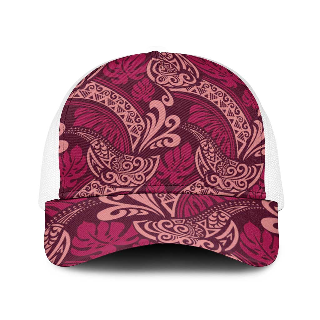 Sweet Pink Monstera Baseball Net Cap Polynesian Tribal Pattern - Polynesian Pride