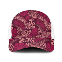 Sweet Pink Monstera Baseball Net Cap Polynesian Tribal Pattern - Polynesian Pride