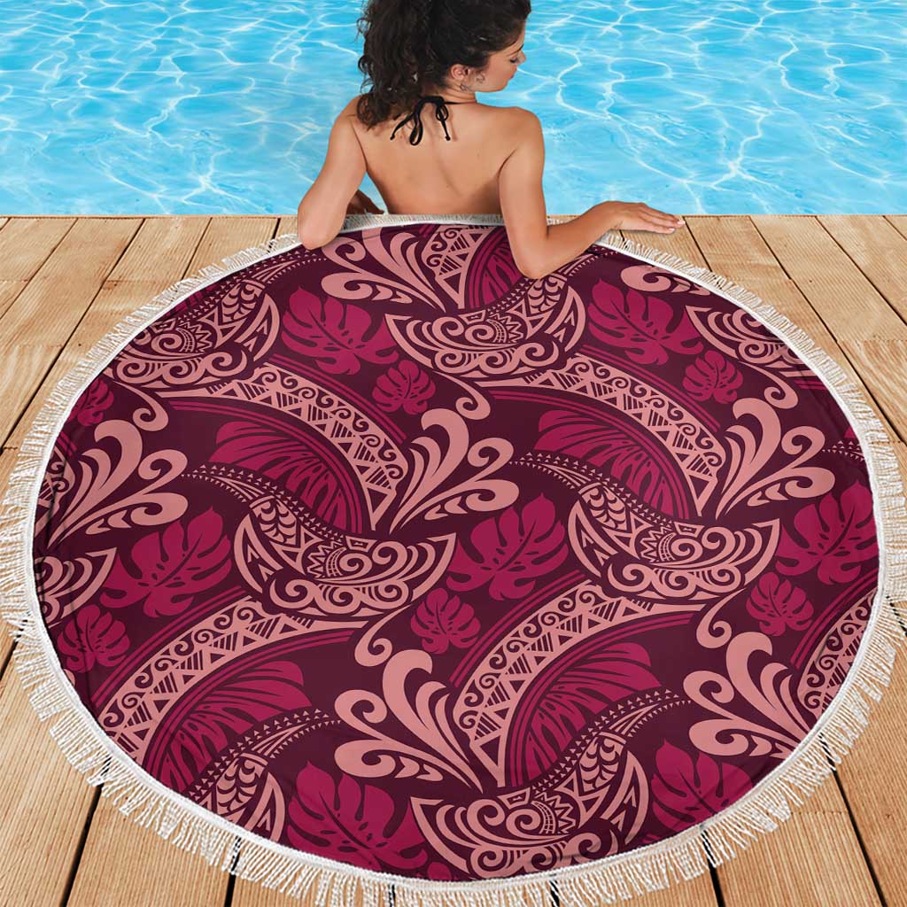 Sweet Pink Monstera Beach Blanket Polynesian Tribal Pattern - Polynesian Pride