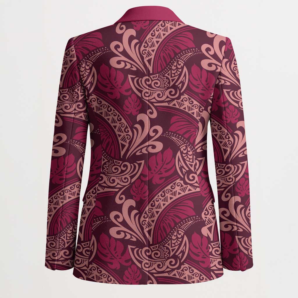 Sweet Pink Monstera Blazer Polynesian Tribal Pattern - Polynesian Pride