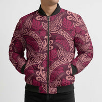 Sweet Pink Monstera Bomber Puffer Jacket Polynesian Tribal Pattern - Polynesian Pride