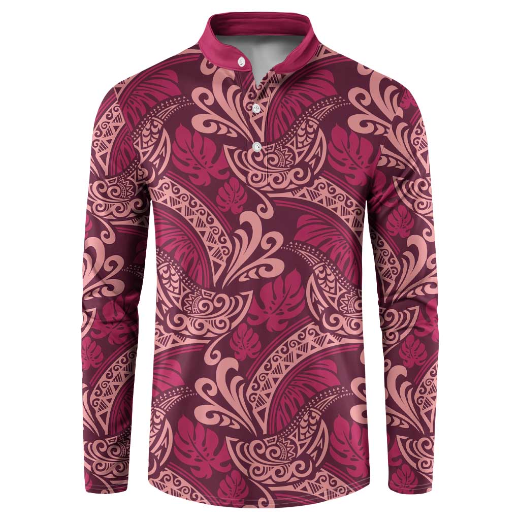 Sweet Pink Monstera Button Sweatshirt Polynesian Tribal Pattern - Polynesian Pride