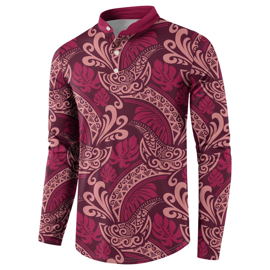 Sweet Pink Monstera Button Sweatshirt Polynesian Tribal Pattern - Polynesian Pride