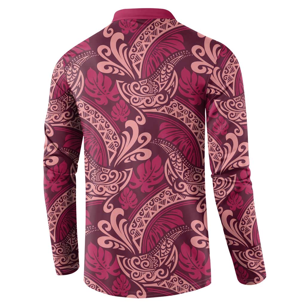 Sweet Pink Monstera Button Sweatshirt Polynesian Tribal Pattern - Polynesian Pride