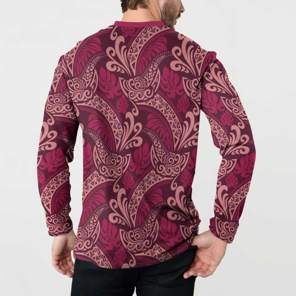 Sweet Pink Monstera Button Sweatshirt Polynesian Tribal Pattern - Polynesian Pride