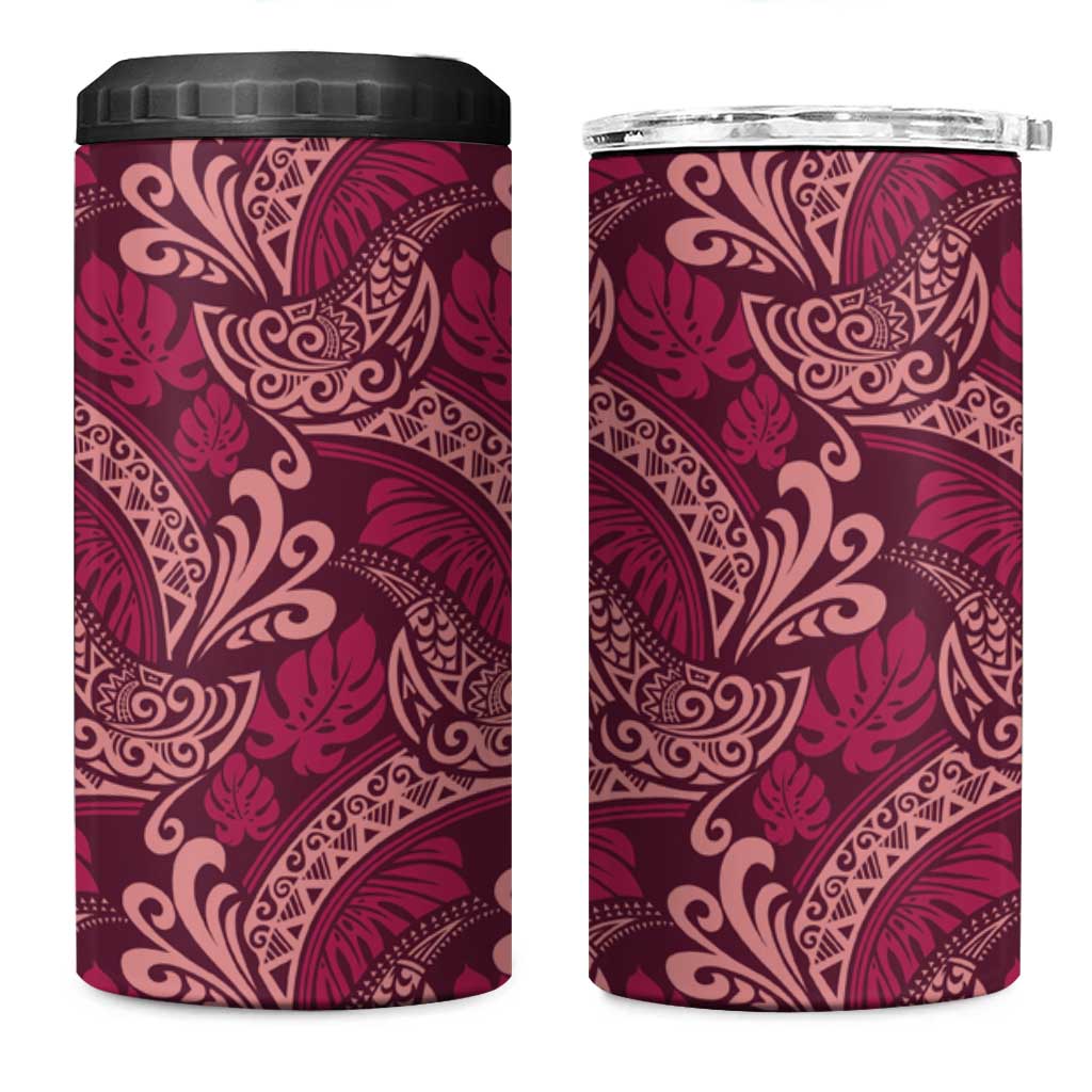 Sweet Pink Monstera 4 in 1 Can Cooler Tumbler Polynesian Tribal Pattern - Polynesian Pride