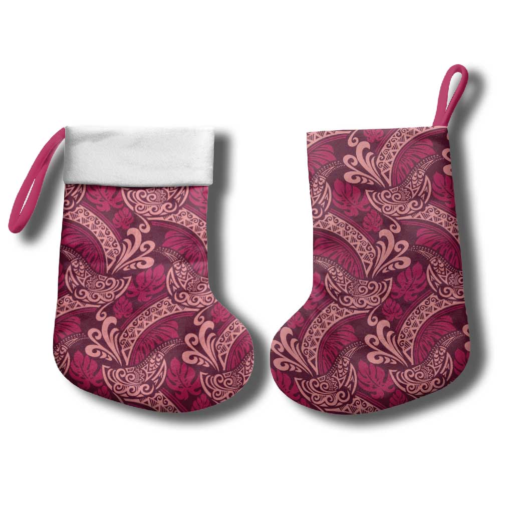 Sweet Pink Monstera Christmas Stocking Polynesian Tribal Pattern - Polynesian Pride