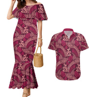 Sweet Pink Monstera Couples Matching Mermaid Dress and Hawaiian Shirt Polynesian Tribal Pattern - Polynesian Pride