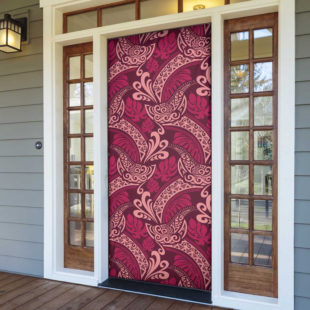 Sweet Pink Monstera Door Cover Polynesian Tribal Pattern - Polynesian Pride